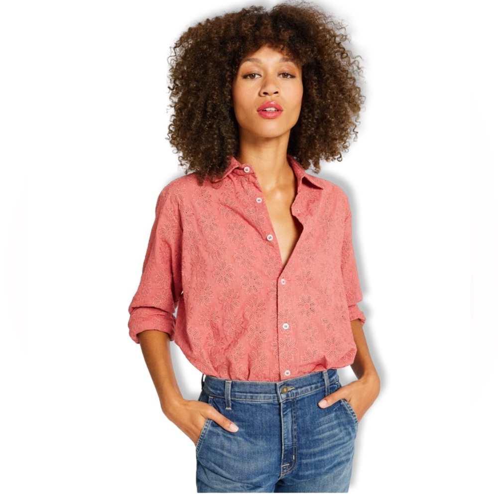 Mille Resort Travel Shirt Size XS Pink Eyelet Sofia Top Longsleeve